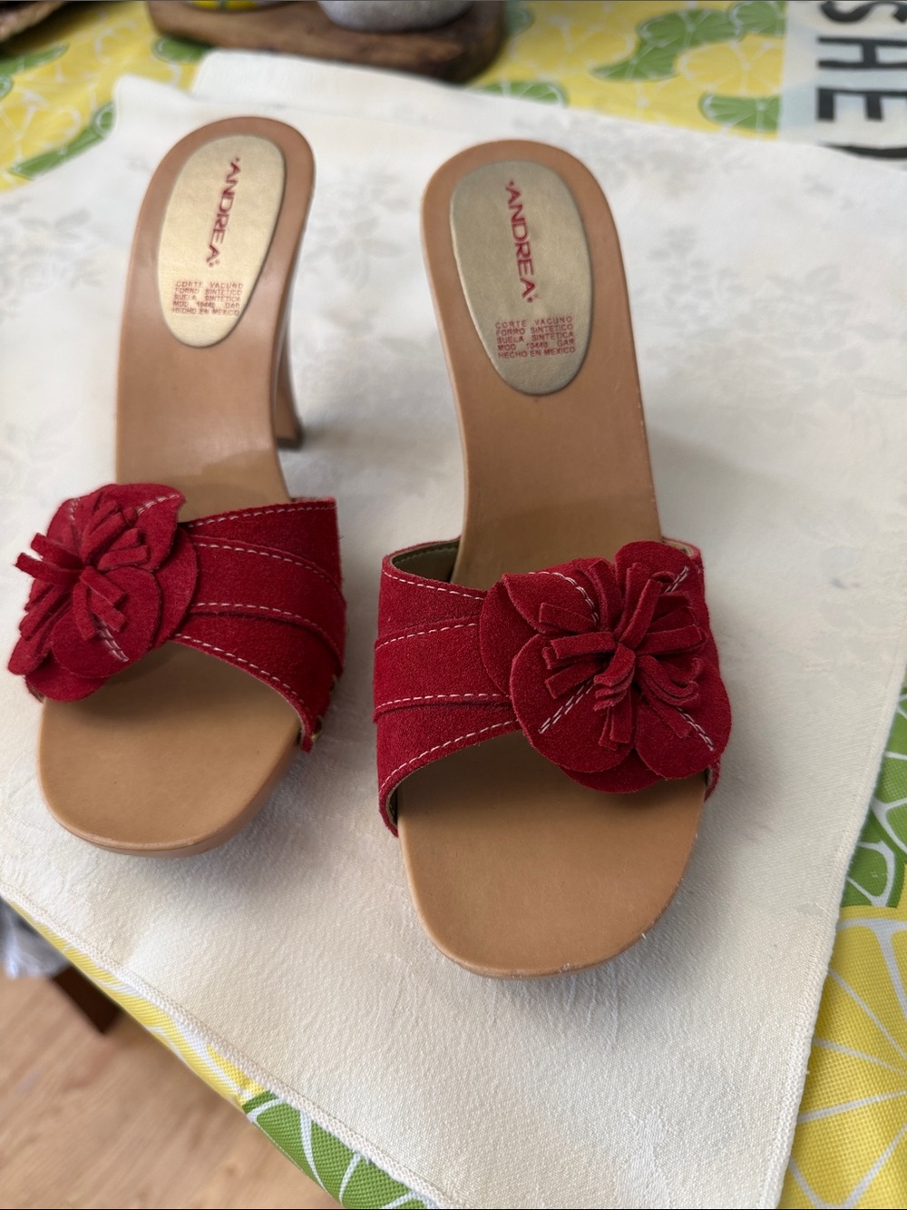 ANDREA FENZI Red Floral Slide Heels